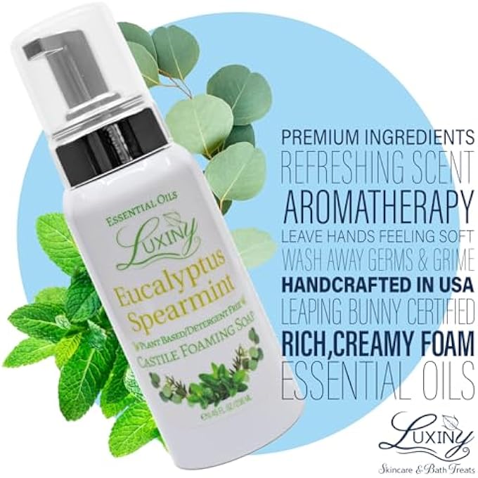 Luxiny CASTILE SOAP, LIQUID FOAMING HAND SOAP, ALL NATURAL MOISTURIZING HAND WASH FOR THE KITCHEN & BATHROOM, PALM OIL FREE, VEGAN & CRUELTY FREE, MADE IN THE USA, 8.45 OZ., 2 PACK (EUCALYPTUS SPEARMINT) - Image 3